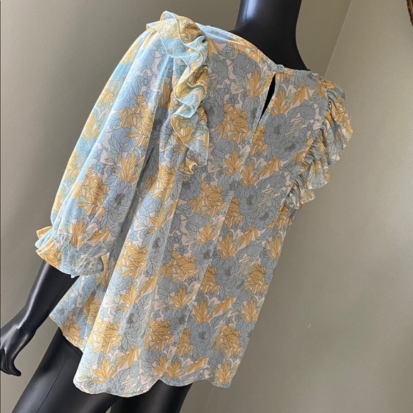 Miami Blue and Yellow Floral Sheer Blouse - Picture 8 of 15